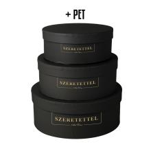 PAPIEROVÁ KRABIČKA S PLASTOVOU VLOŽKOU, 3 KUSY, OKRÚHLA, ČIERNA, ZLATÝ RÁMIK S NÁPISOM "SZERETETTEL"