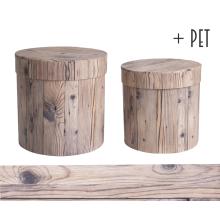 SADA PAPIEROVÝCH KRABÍC S PLASTOVOU VLOŽKOU, 2 KUSY, OKRÚHLY TVAR, BOROVICOVÁ DOSKA