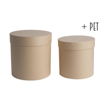 SADA PAPIEROVÝCH KRABÍC S PLASTOVOU VLOŽKOU, 2 KUSY, OKRÚHLY TVAR, PRÍRODNÁ FARBA