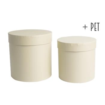 SADA PAPIEROVÝCH KRABÍC, 2 KUSY, OKRÚHLA, VINTAGE KRÉMOVÁ