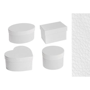 SADA PAPIEROVÝCH KRABÍC, 4 RÔZNE TYPY, KOŽENÝ EFEKT, BIELA