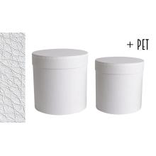 SADA PAPIEROVÝCH ŠKATÚĽ S PLASTOVOU VLOŽKOU, 2 KUSY, OKRÚHLA, S KOŽENÝM EFEKTOM, BIELA