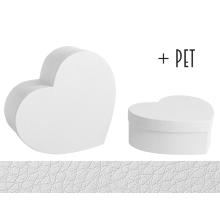 SADA PAPIEROVÝCH ŠKATULIEK S PLASTOVOU VLOŽKOU, 2 KUSY, V TVARE SRDCA, S KOŽENÝM EFEKTOM, BIELA