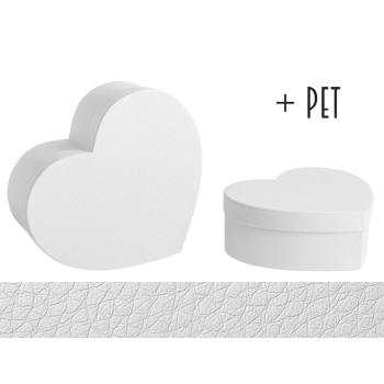 SADA PAPIEROVÝCH ŠKATULIEK S PLASTOVOU VLOŽKOU, 2 KUSY, V TVARE SRDCA, S KOŽENÝM EFEKTOM, BIELA