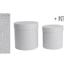 SADA PAPIEROVÝCH ŠKATÚĽ, 2 KUSY, OKRÚHLA, S KOŽENÝM EFEKTOM, SIVÁ