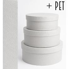 SADA PAPIEROVÝCH ŠKATÚĽ S PLASTOVOU VLOŽKOU, 3 KUSY, OKRÚHLA, SIVÝ KOŽENÝ EFEKT