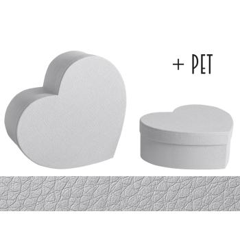 SADA PAPIEROVÝCH ŠKATULIEK S PLASTOVOU VLOŽKOU, 2 KUSY, V TVARE SRDCA, SIVÝ KOŽENÝ EFEKT