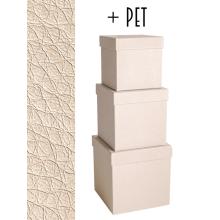 SADA PAPIEROVÝCH ŠKATÚĽ S PLASTOVOU VLOŽKOU, 3 KUSY, KOCKA, ZÁVES S KOŽENÝM EFEKTOM