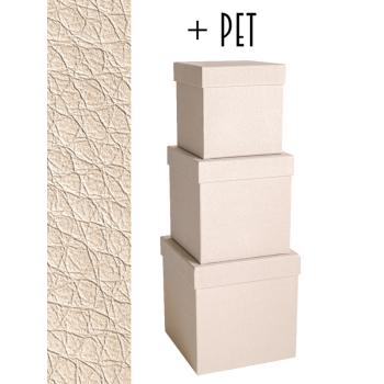 SADA PAPIEROVÝCH ŠKATÚĽ S PLASTOVOU VLOŽKOU, 3 KUSY, KOCKA, ZÁVES S KOŽENÝM EFEKTOM