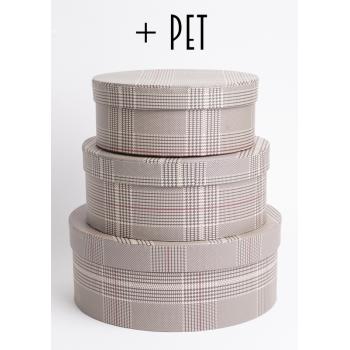 SADA PAPIEROVÝCH ŠKATULIEK S PLASTOVOU VLOŽKOU, 3 KUSY, OKRÚHLE, EZOTERICKÁ HNEDÁ