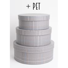 SADA PAPIEROVÝCH ŠKATULIEK S PLASTOVOU VLOŽKOU, 3 KUSY, OKRÚHLE, EZOTERICKÁ SIVÁ