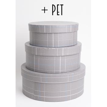 SADA PAPIEROVÝCH ŠKATULIEK S PLASTOVOU VLOŽKOU, 3 KUSY, OKRÚHLE, EZOTERICKÁ SIVÁ