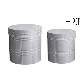 SADA PAPIEROVÝCH ŠKATULIEK S PLASTOVOU VLOŽKOU, 2 KUSY, OKRÚHLE, EZOTERICKÁ SIVÁ