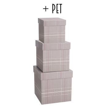 SADA PAPIEROVÝCH KRABÍC S PLASTOVOU VLOŽKOU, 3 KUSY, ŠTVORCOVÁ, EZOTERICKÁ HNEDÁ