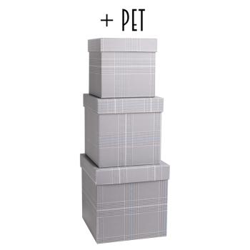 SADA PAPIEROVÝCH KRABÍC S PLASTOVOU VLOŽKOU, 3 KUSY, ŠTVORCOVÁ, EZOTERICKÁ SIVÁ