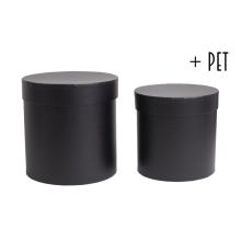 SADA PAPIEROVÝCH KRABÍC S PLASTOVOU VLOŽKOU, 2 KUSY, OKRÚHLY TVAR, ČIERNA