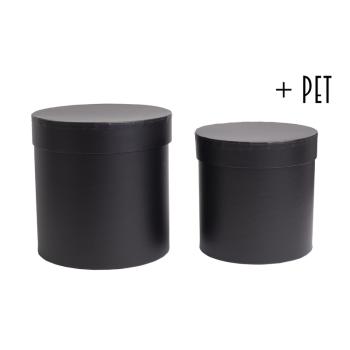 SADA PAPIEROVÝCH KRABÍC S PLASTOVOU VLOŽKOU, 2 KUSY, OKRÚHLY TVAR, ČIERNA