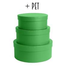 SADA PAPIEROVÝCH KRABÍC S PLASTOVOU VLOŽKOU, 3 KUSY, OKRÚHLA, TMAVOZELENÁ