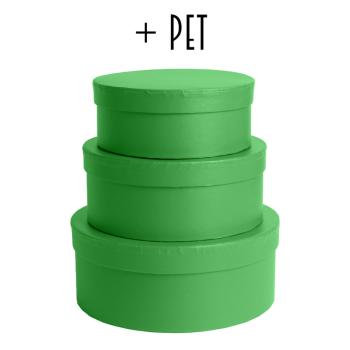 SADA PAPIEROVÝCH KRABÍC S PLASTOVOU VLOŽKOU, 3 KUSY, OKRÚHLA, TMAVOZELENÁ