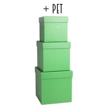 SADA PAPIEROVÝCH ŠKATÚĽ S PLASTOVOU VLOŽKOU, 3 KUSY, KOCKA, TMAVOZELENÁ