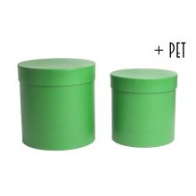 SADA PAPIEROVÝCH KRABÍC S PLASTOVOU VLOŽKOU, 2 KUSY, OKRÚHLA, TMAVOZELENÁ