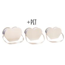 SADA PAPIEROVÝCH ŠKATULIEK S PLASTOVOU VLOŽKOU, 3 KUSY, V TVARE SRDCA, ZÁLOŽKA SO STUHOU, KRÉMOVÁ