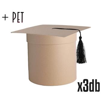 SADA PAPIEROVÝCH KRABÍC S PLASTOVOU VLOŽKOU, 3 KUSY, OKRÚHLY TVAR, BALÓNOVÝ UZÁVER, KRAFT