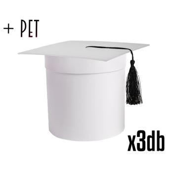 SADA PAPIEROVÝCH ŠKATULIEK S PLASTOVOU VLOŽKOU, 3 KUSY, OKRÚHLY TVAR, BALÓNOVÉ VIEČKO, BIELA