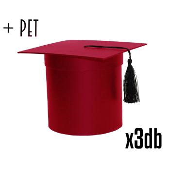 SADA PAPIEROVÝCH ŠKATULIEK S PLASTOVOU VLOŽKOU, 3 KUSY, OKRÚHLY TVAR, BALÓNOVÝ UZÁVER, ŠARLÁTOVO ČERVENÁ