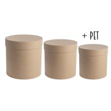 SADA PAPIEROVÝCH ŠKATÚĽ S PLASTOVOU VLOŽKOU, 3 KUSY, OKRÚHLA, PRÍRODNÁ