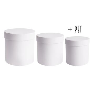 SADA PAPIEROVÝCH ŠKATÚĽ S PLASTOVOU VLOŽKOU, 3 KUSY, OKRÚHLA, BIELA