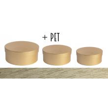 SADA PAPIEROVÝCH ŠKATULIEK S PLASTOVOU VLOŽKOU, 3 KUSY, OKRÚHLY TVAR, EXKLUZÍVNE ZLATÉ