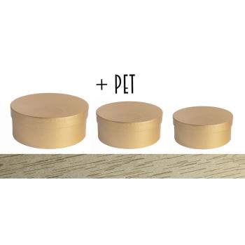 SADA PAPIEROVÝCH ŠKATULIEK S PLASTOVOU VLOŽKOU, 3 KUSY, OKRÚHLY TVAR, EXKLUZÍVNE ZLATÉ