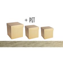 SADA PAPIEROVÝCH ŠKATULIEK S PLASTOVOU VLOŽKOU, 3 KUSY, KOCKA, EXKLUZÍVNA ZLATÁ