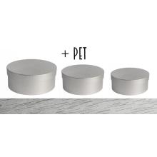 SADA PAPIEROVÝCH ŠKATULIEK S PLASTOVOU VLOŽKOU, 3 KUSY, OKRÚHLY TVAR, EXKLUZÍVNA STRIEBORNÁ