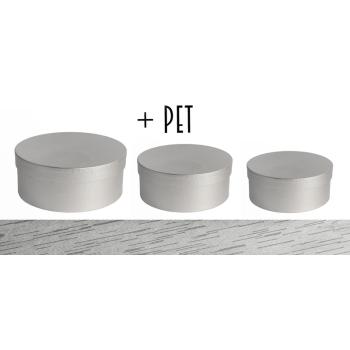 SADA PAPIEROVÝCH ŠKATULIEK S PLASTOVOU VLOŽKOU, 3 KUSY, OKRÚHLY TVAR, EXKLUZÍVNA STRIEBORNÁ