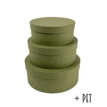 SADA PAPIEROVÝCH KRABÍC S PLASTOVOU VLOŽKOU, 3 KUSY, OKRÚHLE, KRAFTOVO ZELENÉ