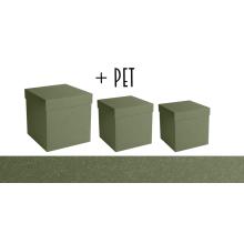 SADA PAPIEROVÝCH ŠKATÚĽ S PLASTOVOU VLOŽKOU, 3 KUSY, KOCKA, KRAFTOVO ZELENÁ