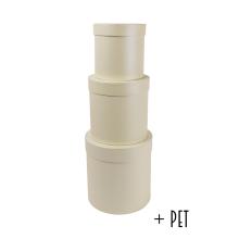 SADA PAPIEROVÝCH ŠKATULIEK S PLASTOVOU VLOŽKOU, 3 KUSY, OKRÚHLY TVAR, ŠPECIÁLNA PERLEŤOVÁ VANILKA