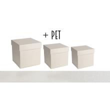 SADA PAPIEROVÝCH ŠKATULIEK S PLASTOVOU VLOŽKOU, 3 KUSY, KOCKA, ŠPECIÁLNA PERLEŤOVÁ VANILKA