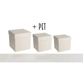 SADA PAPIEROVÝCH ŠKATULIEK S PLASTOVOU VLOŽKOU, 3 KUSY, KOCKA, ŠPECIÁLNA PERLEŤOVÁ VANILKA