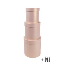 SADA PAPIEROVÝCH ŠKATULIEK S PLASTOVOU VLOŽKOU, 3 KUSY, OKRÚHLY TVAR, ŠPECIÁLNA PERLEŤOVÁ VANILKA