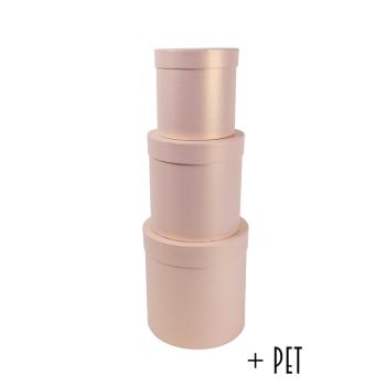 SADA PAPIEROVÝCH ŠKATULIEK S PLASTOVOU VLOŽKOU, 3 KUSY, OKRÚHLY TVAR, ŠPECIÁLNA PERLEŤOVÁ VANILKA