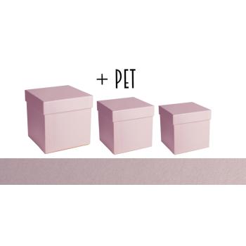 SADA PAPIEROVÝCH ŠKATULIEK S PLASTOVOU VLOŽKOU, 3 KUSY, KOCKA, ŠPECIÁLNY PERLEŤOVÝ PRÁŠOK