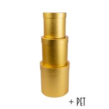 SADA PAPIEROVÝCH ŠKATULIEK S PLASTOVOU VLOŽKOU, 3 KUSY, OKRÚHLY TVAR, EXKLUZÍVNE ZLATÉ