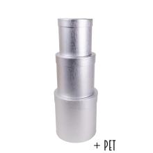 SADA PAPIEROVÝCH ŠKATULIEK S PLASTOVOU VLOŽKOU, 3 KUSY, OKRÚHLY TVAR, EXKLUZÍVNA STRIEBORNÁ