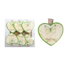 DEKOR PLSTENÉ SRDCE SO 6 PINZETAMI BIELA/ZELENÁ