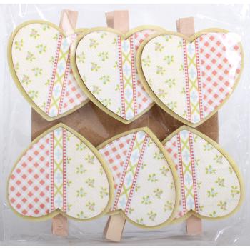 DEKOR PLSTENÉ SRDCE SO 6 PINZETAMI RUŽOVÁ/BIELA