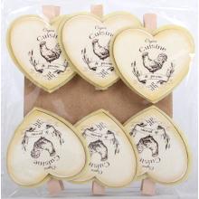 DEKOR PLSTENÉ SRDCE 6 KUSOV S ČIPKOU A VZOROM KOHÚTA