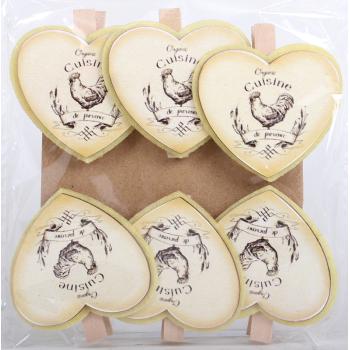 DEKOR PLSTENÉ SRDCE 6 KUSOV S ČIPKOU A VZOROM KOHÚTA